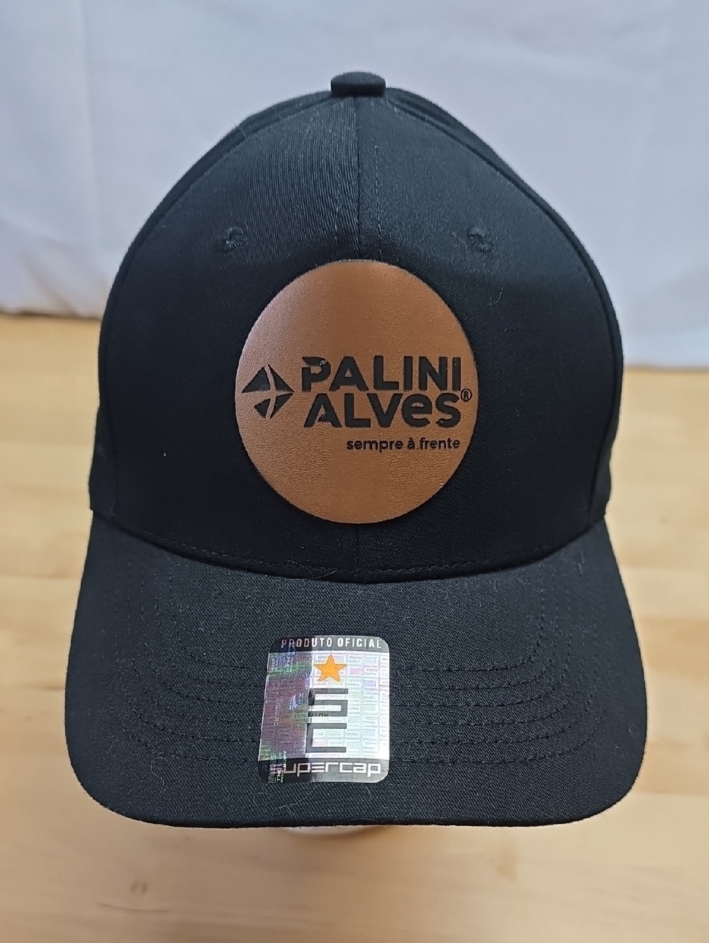 NWT Palinialves Leather Logo Black Baseball Cap with Slide Strap 100% Cotton